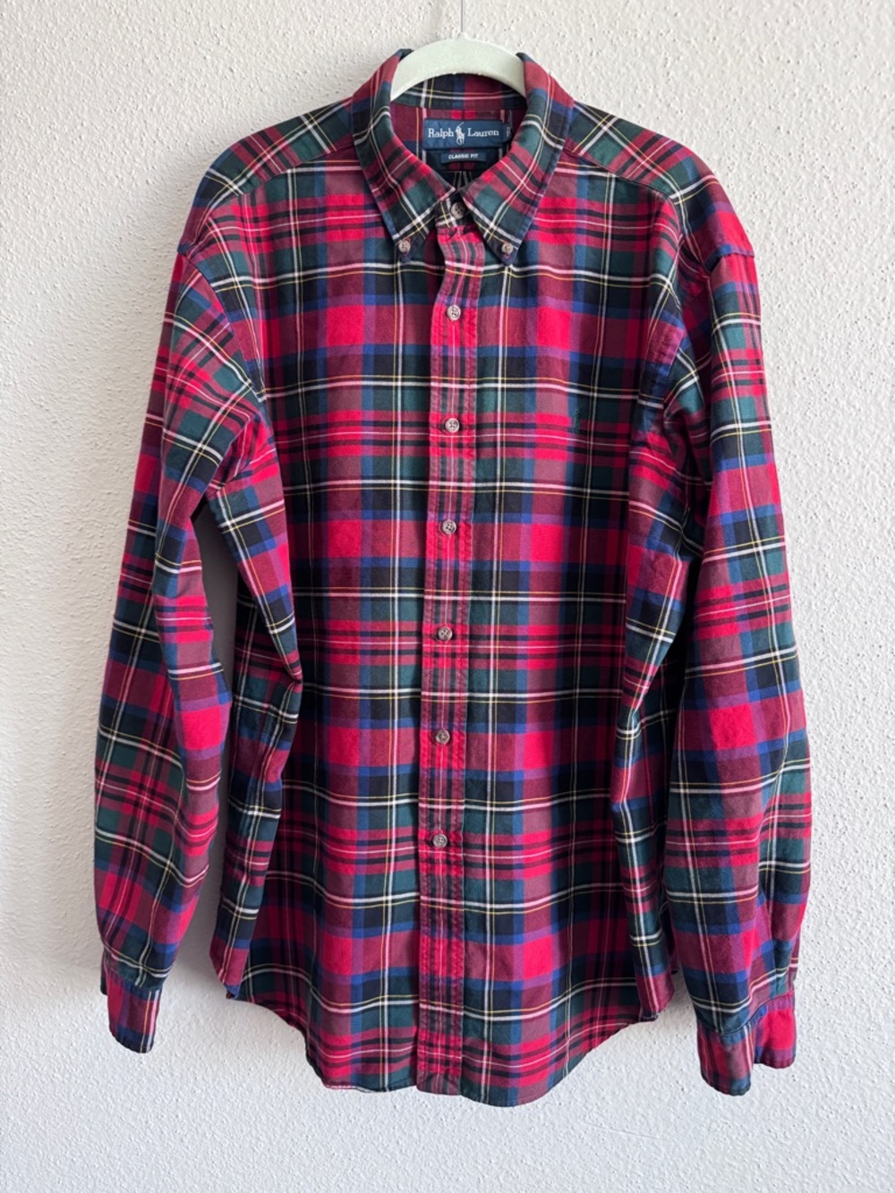 Ralph Lauren Classic Fit Plaid Button Down Shirt Mens XL Red Cotton Long Sleeve